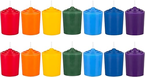 Mega Candles 14 velas votivas de chakra sin perfume, vertidas a mano, velas de cera de primera calidad, 15 horas, 1.5 x 2.25 pulgadas, mecha de