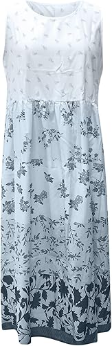 Miniatura 3 de Vestido de verano bohemio floral para mujer, casual, holgado, escalonado, sin mangas, para playa, vacaciones, vestido midi sin mangas
