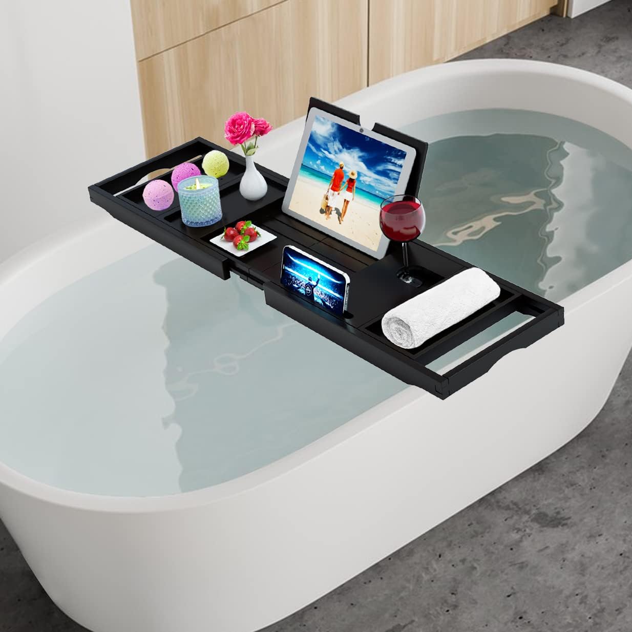 Snapklik.com : Premium Bathtub Tray Caddy - Expandable Bath Caddy Tray ...