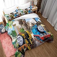 Bedding 200X200 Thomas Train Duvet Cover Set and 2 Pillowcases 80x80cm, 3 Piece Soft Fluffy Bedding Set with Zipper