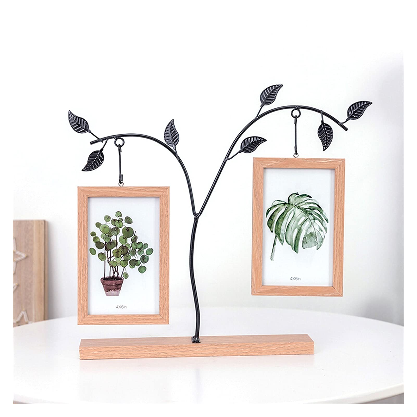 Marco de Fotos Creative Wooden Doble cara Marco de fotos Árbol Iron Art Picture Frames Sala de estar Decoración de la casa Tabletop Marco de fotos, 4x6 Portafotos(A)