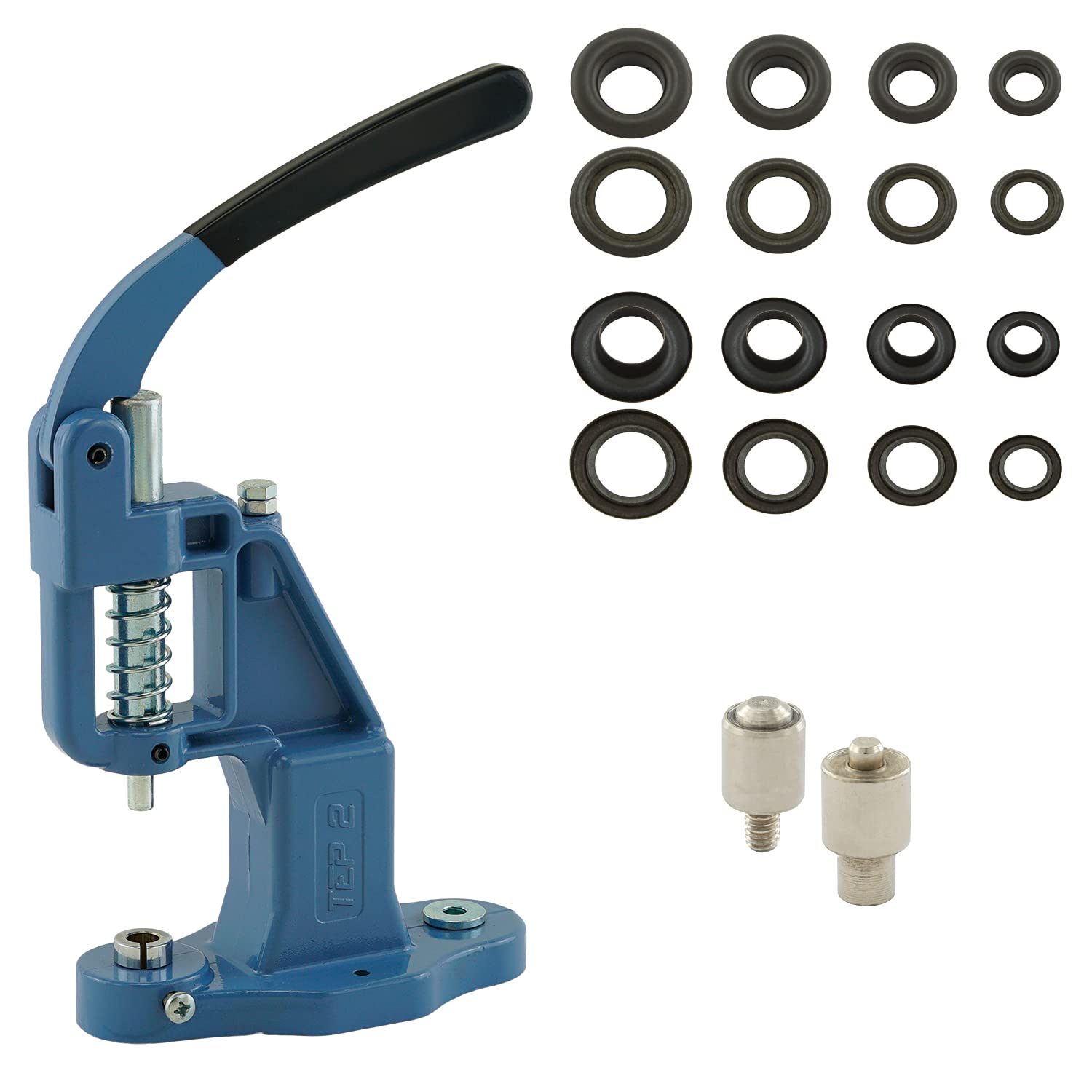 GETMORE Parts Ösenpresse Set TEP-2 inkl. Ösenwerkzeug + 100 Ösen Messing rostfrei | Metallösen anbringen | Ösen für Stoff Leder Filz Kleidung | Stoffösen für Baumwolle usw.- schwarz, 5 mm