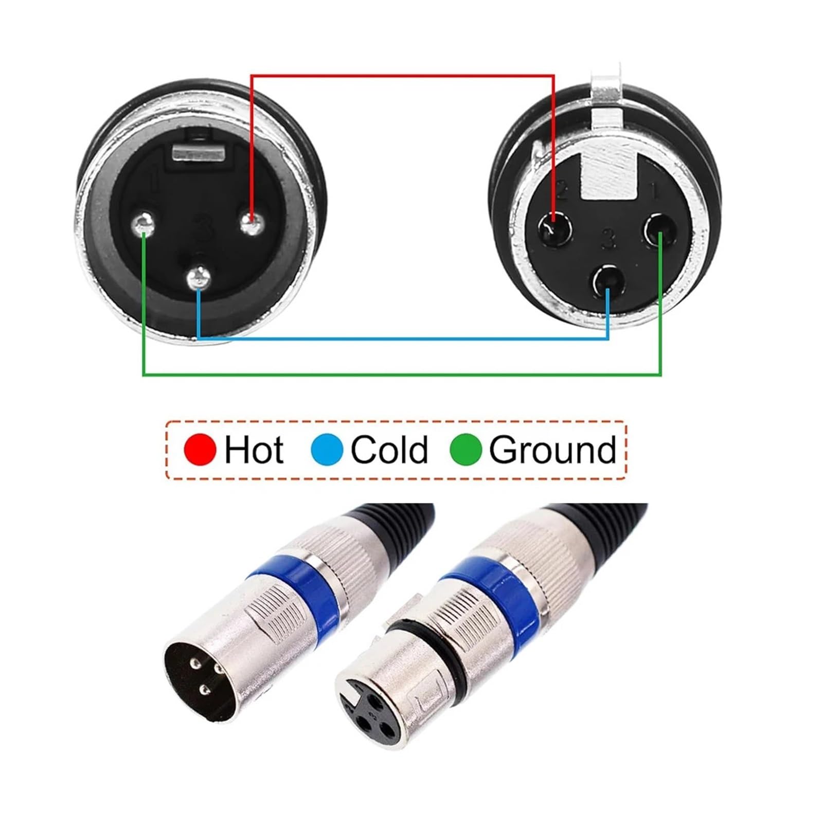 Connettore for microfono a 3 pin da 2/5/10 pezzi, spina jack maschio femmina con alloggiamento in nichel, contatti in argento for la connessione del cavo del microfono(XLR Blue Male,10Pcs)