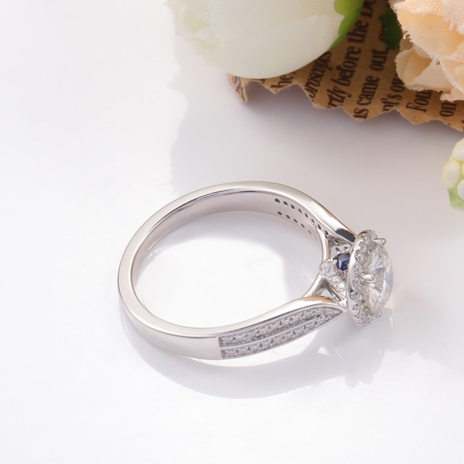 Anillo de mujer de oro blanco 375/585/750 de oro auténtico, anillos de compromiso, anillos de boda grabados con Moissanite 2ct D Color VVS1 anillo Halo Gold 9K/14K/18K para mujeres