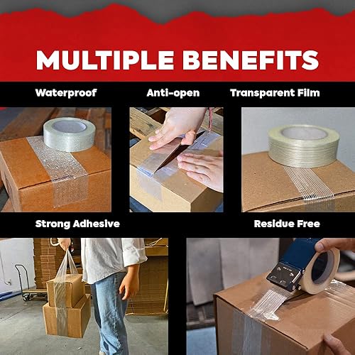 Miniatura 3 de MAT Cinta de fleje de filamento reforzado con fibra de vidrio de grado básico, 34 pulgadas de ancho x 60 yardas (paquete de 48) filamentos que se