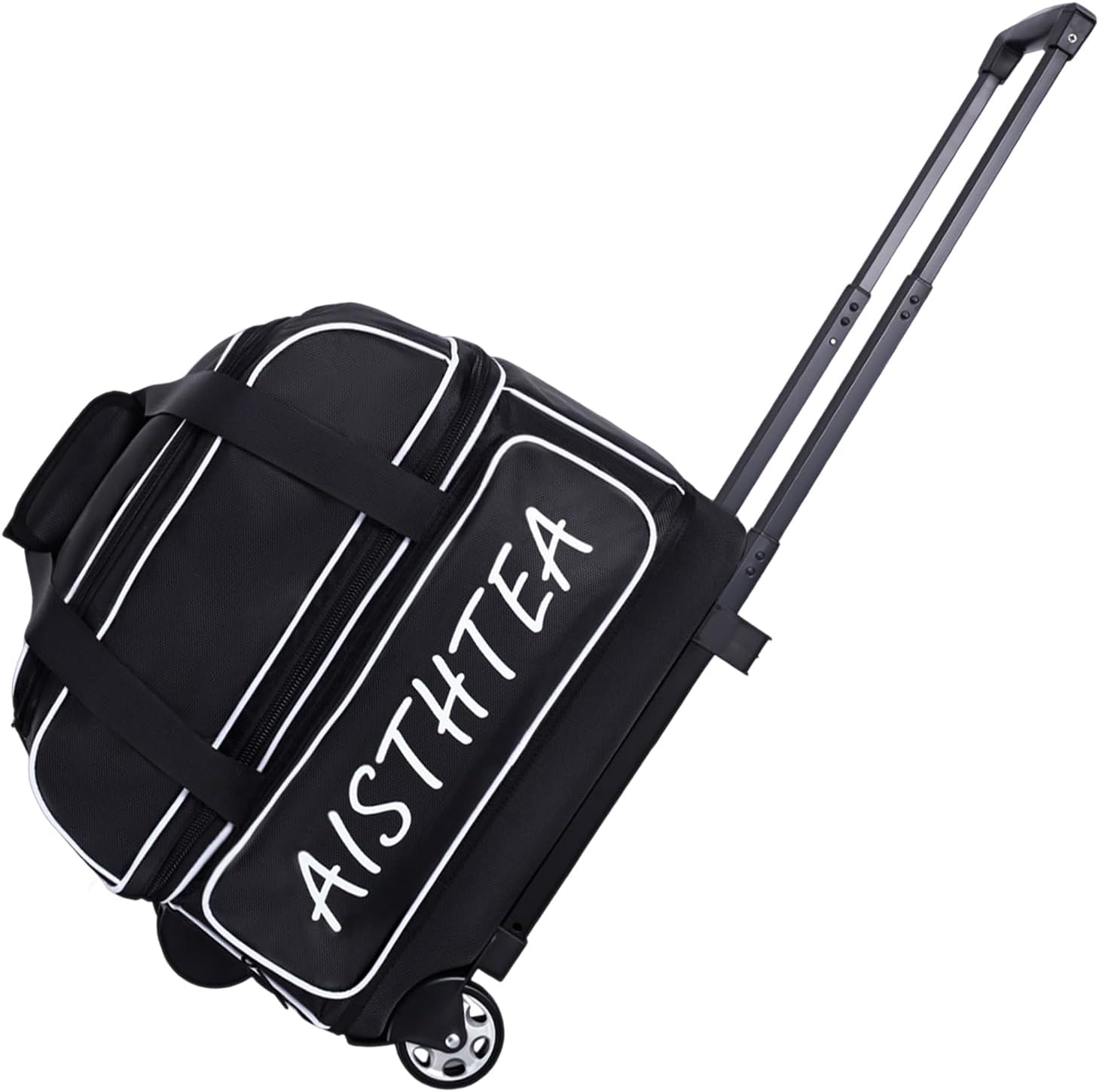 2 Ball Bowling Bag with Wheels, Bowling Bags 2 Ball Roller - 1680D Reinforced Oxford, Bowling Ball Bag with Separate Shoe Compartment & Retractable Handle Extends to 40''