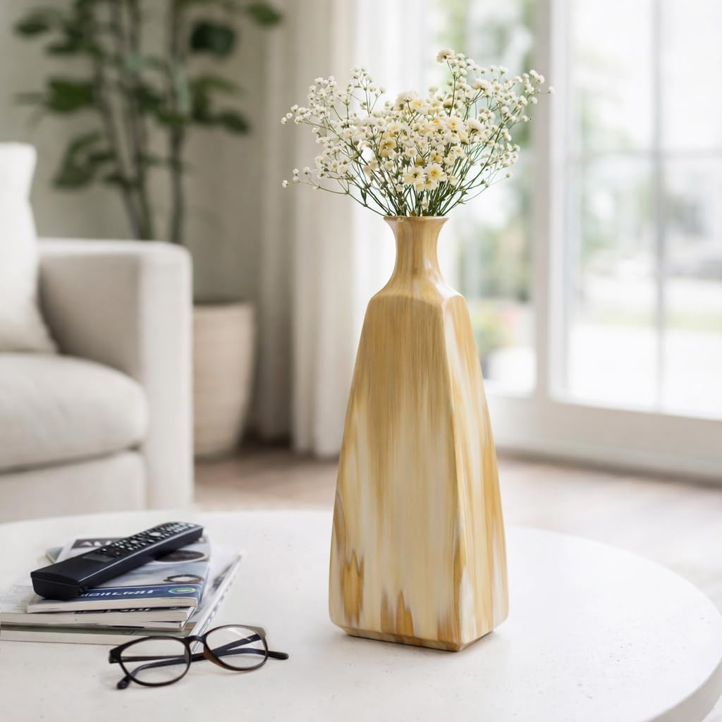 Decorative Tall Ombre Vase for Living Room Decor - Elegant Ceramic Vase for Home or Office Table Styling - Modern Glazed Stoneware Accent for Bedroom, House, and Kitchen Display - 16”, Tan & Ivory