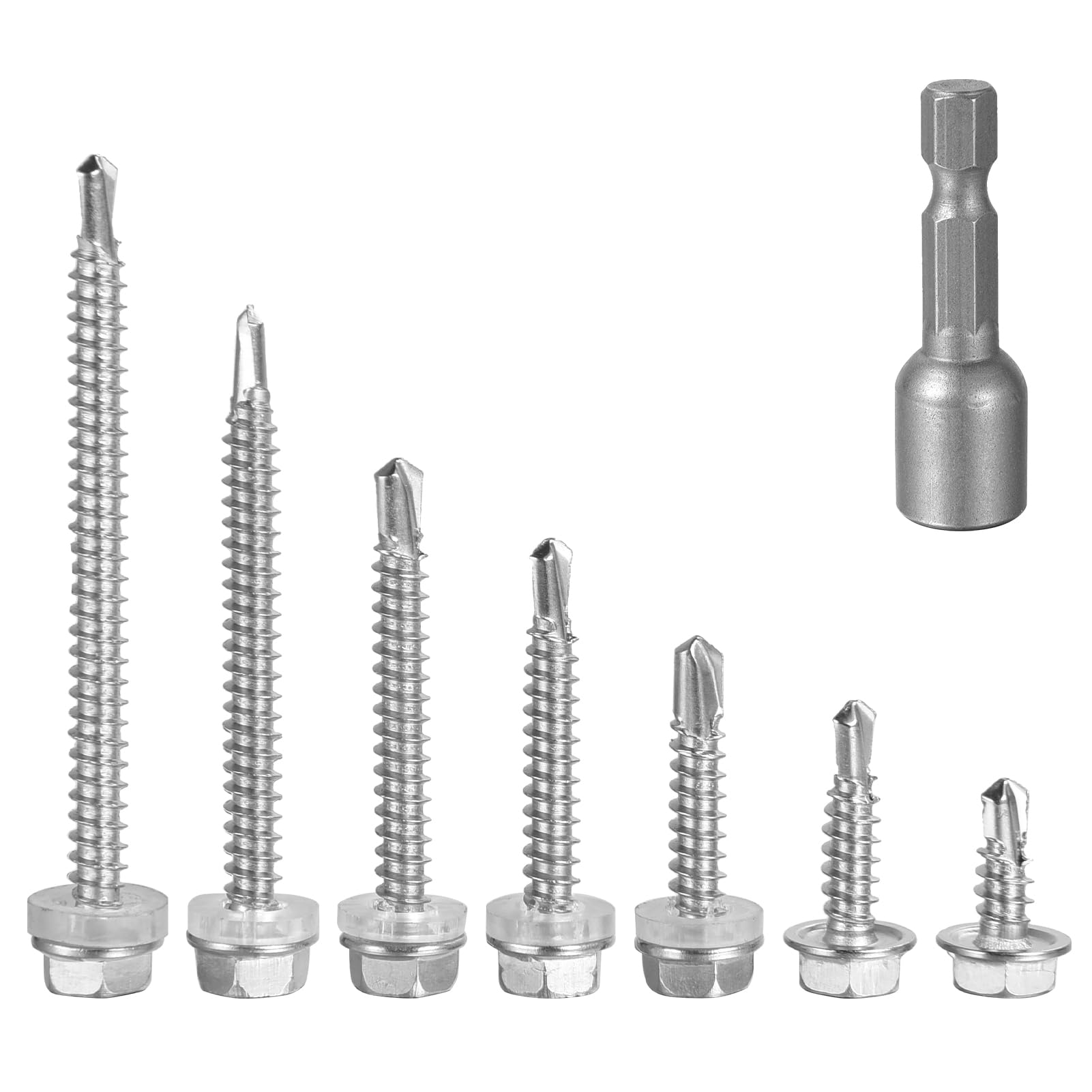 FCZDQ #10 x 1-1/2" Self Tapping Screws for Metal 410 Stainless Steel Hex Washer Head Self Drilling Screws Hex Drive Sheet Metal Screws, 110 PCS