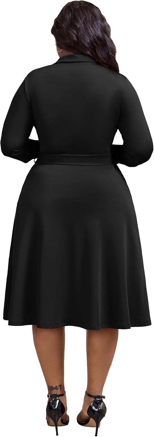 FANDEE Plus Size Midi Dress for Women Casual- Button Down Printing Summer Dresses for Office Cocktail 3/4 Sleeve （XL-5XL） - Image 3