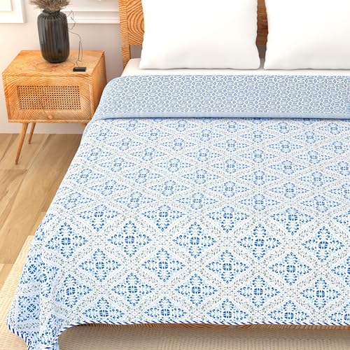 Image of Dohar Cotton | AC Blanket Double Bed | Soft Light Weight, Quilt, Duvet King Size, 84 inchx96 inch - Gray Blue, Pack of 1