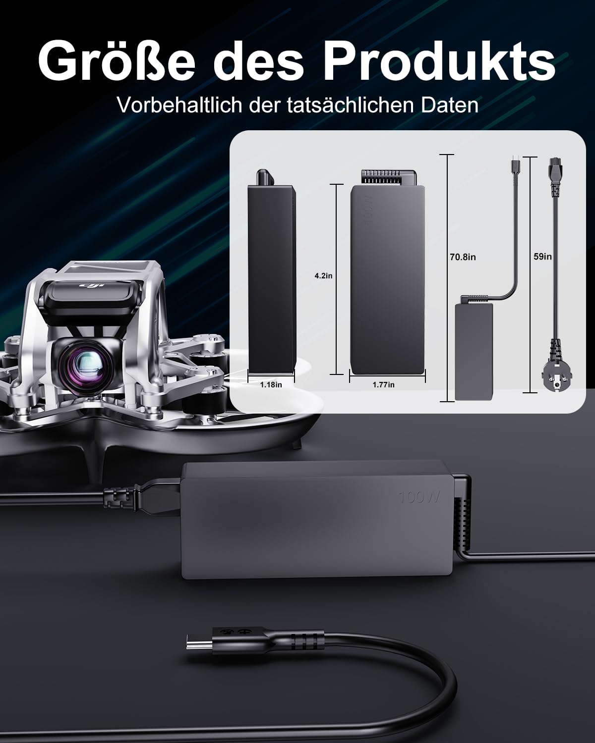 Chargeur USB C 100W pour DJI Air 3, Air 3S, Avata 2, Mavic 3 Pro, Mavic 3 Classic, Mavic 3 Mini, 4 Pro, Mini 3 Drone, RC2, télécommande RC, Lunettes 2, Batterie, Bloc d'alimentation de Type C