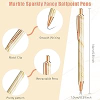 Vista 6 de Qilery 24 Cute Pens Pretty Ballpoint Pens Marble Pattern Pens Metal Smooth Writing Retractable Pen Black Ink Journaling Pens Christmas Gifts for