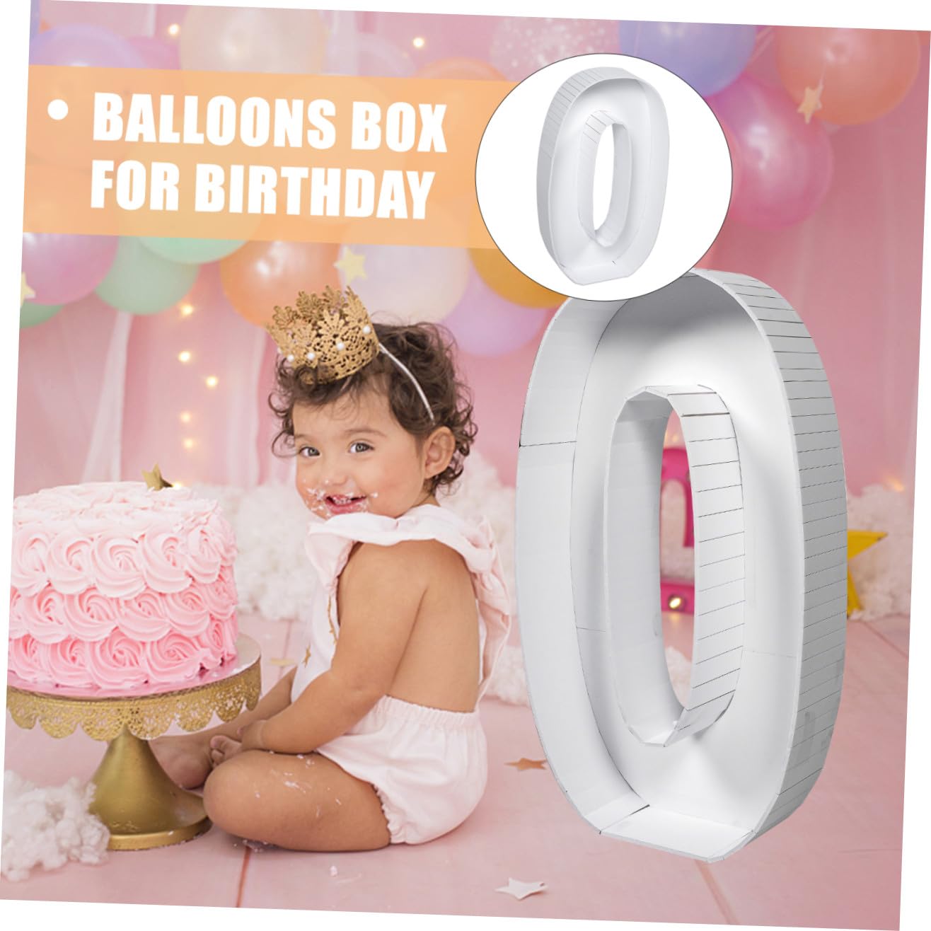 Yardwe Wiederverwendbarer Zahlenballonrahmen in Zahl 0 Form aus Ps mit Einfacher Handhabung für Babyshower und Hochzeit Dekoration in Weiß