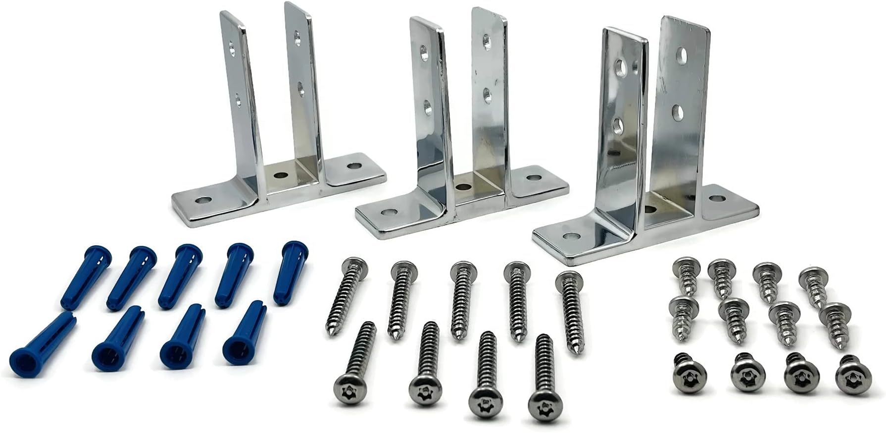 Harris Hardware Three Polished Chrome Die Cast Zamac Two Ear Urinal Screen Brackets for 1 in. Panels with Fasteners