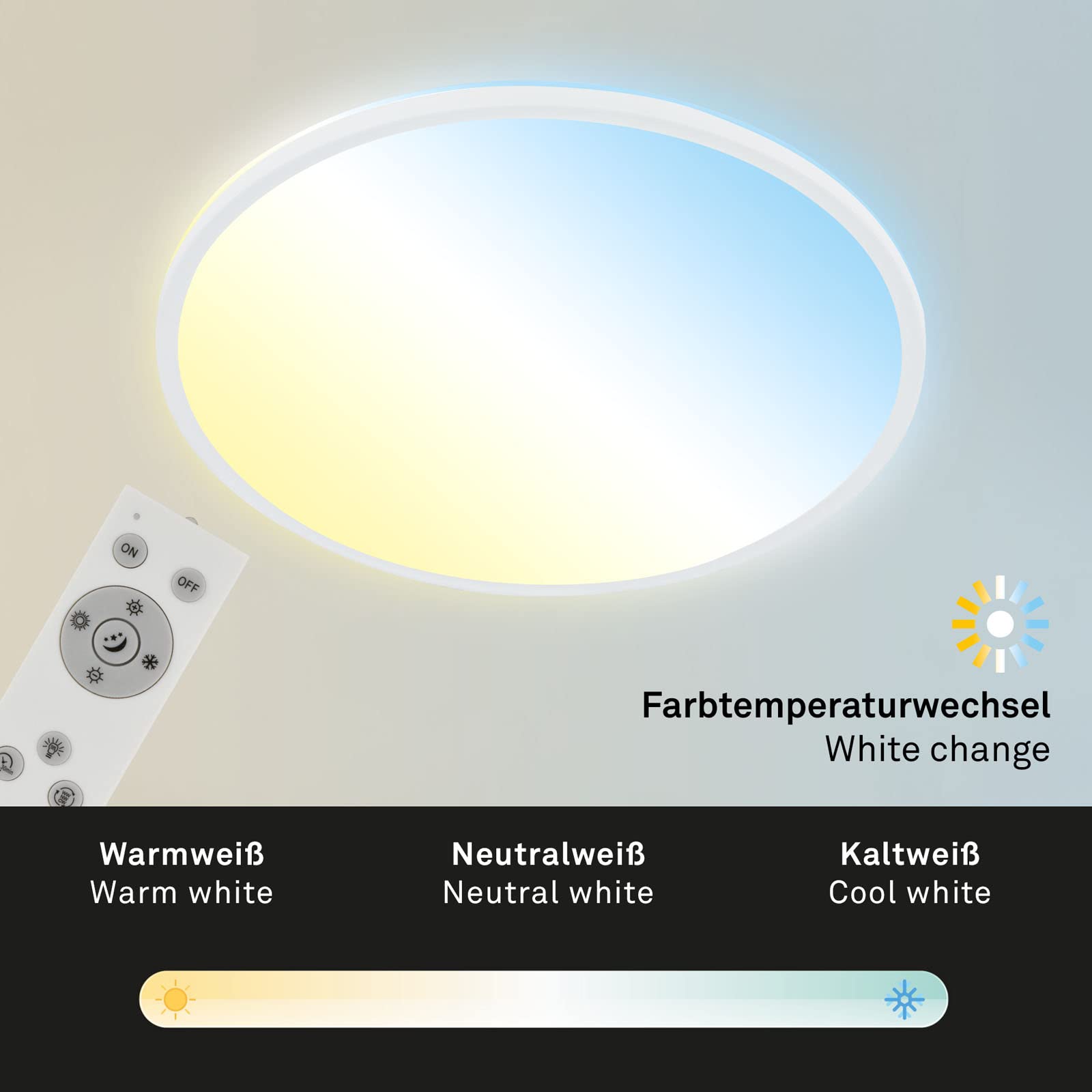 BRILONER - Plafoniera LED CCT, plafoniera LED retroilluminata, ultrapiatta, dimmerabile, telecomandata, bianco caldo, bianco neutro, bianco freddo, 480x30mm