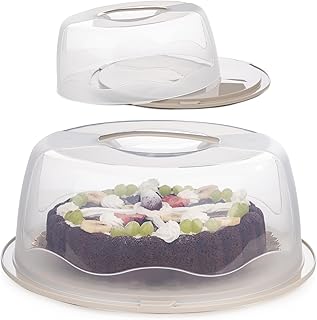 13 Inch Cake Carrier with Locking Lid and Handle, Stylish Big Round Container for Kitchen Storage, BPA Free Stand, Plastic Holder for Transporting, Donuts, Cupcakes, Pies (Cream, 13 in)