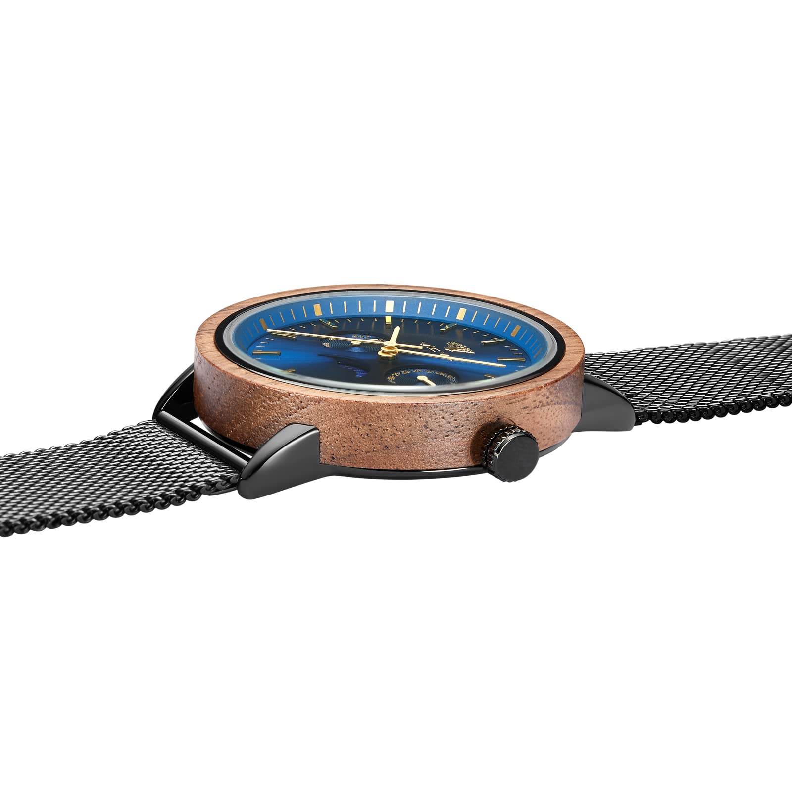 Orologio da uomo in legno L'orologio è realizzato in legno e acciaio inossidabile con un orologio in legno con fasi lunari e data che è sia casual che sportivo