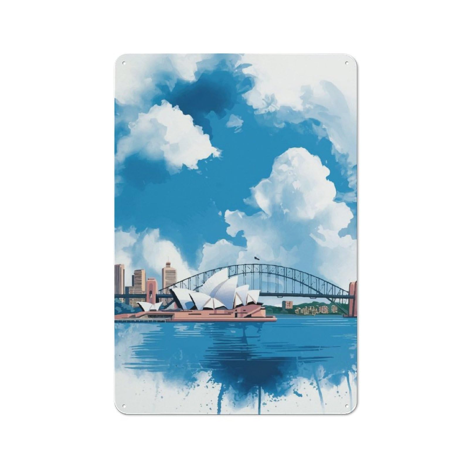 Junmoney Sydney Opera House Watercolor Retro-Style Tin Wall Plaque 30X20cm For Café Or Home Bar, New Home Wall Decor For Home Bar Enthusiasts