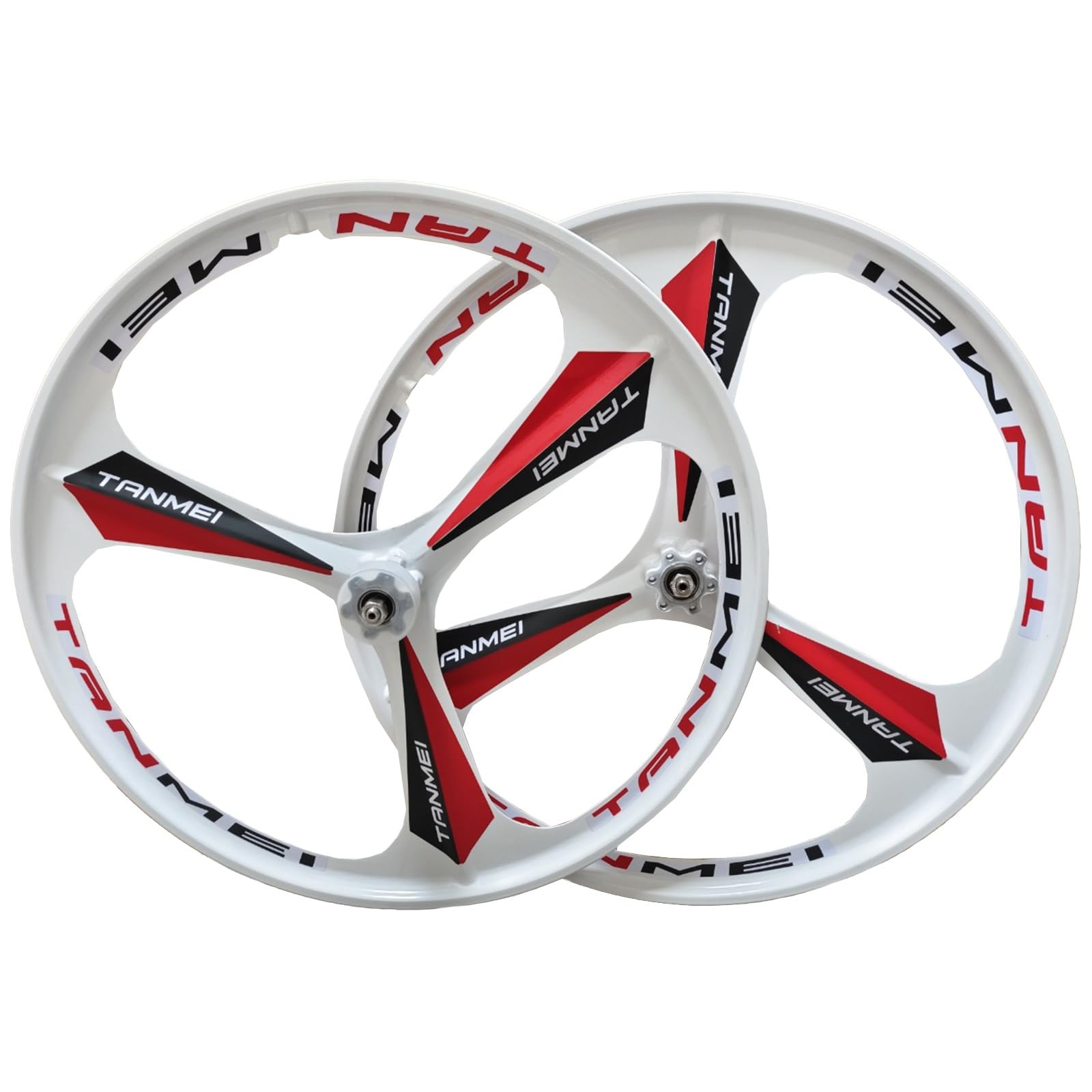 26" 27.5" Mountain Bike Mag Magnesium Wheelset 3-Spoke Set Rim Wheelset Front Rear Wheels 100x135mm For 6-9 Speed Disc Brake(White Red,26inch)