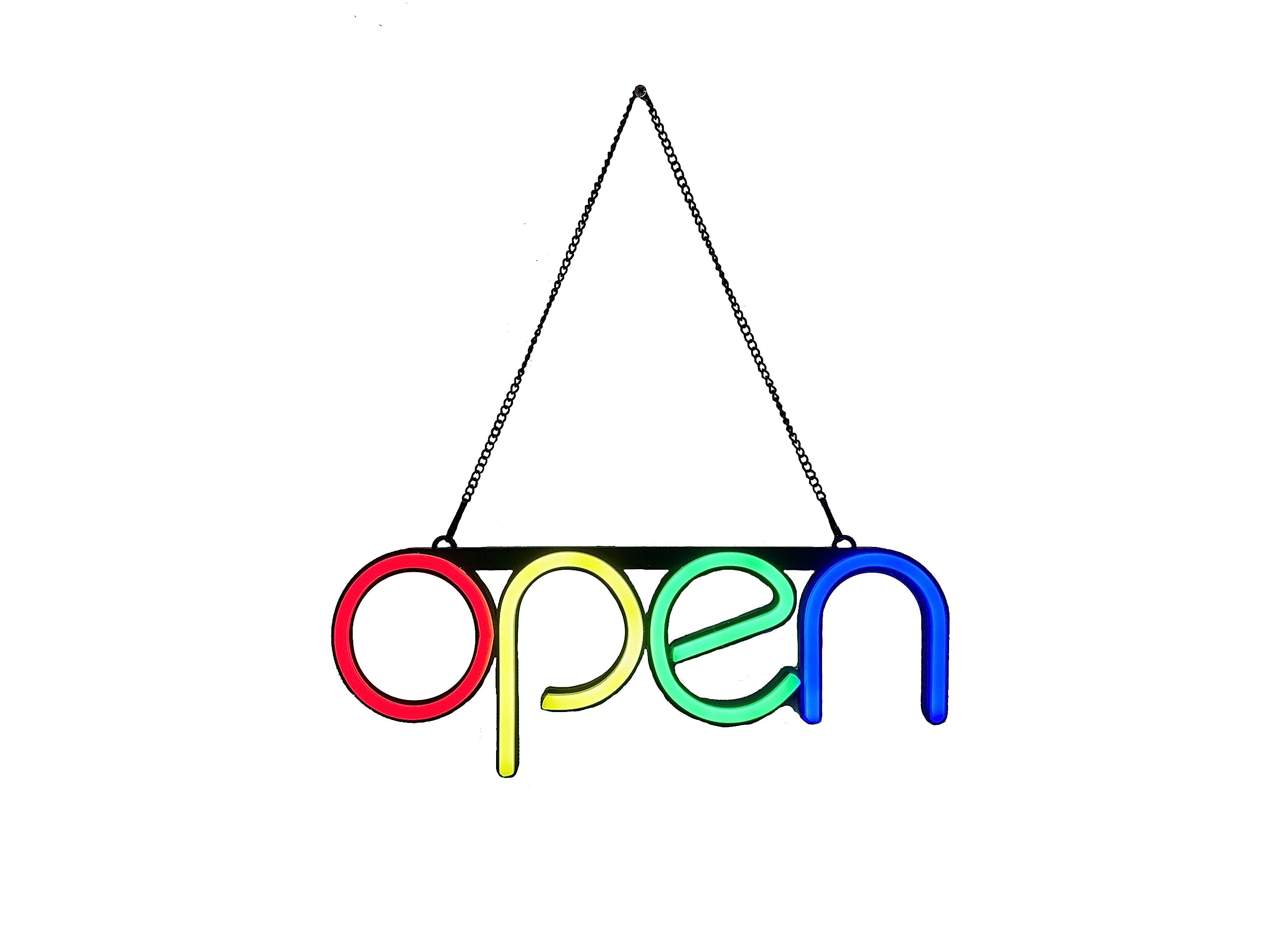 Multicolour " Open " Neon Sign, Hanging LED Neon Night Light Shop Signs LED Light for Bar, Hotel, Coffee, Restaurant