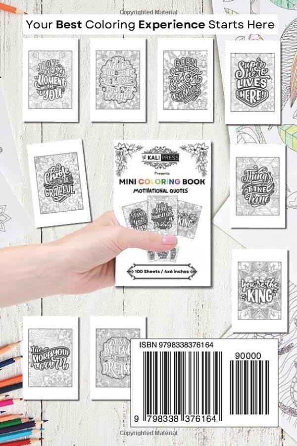 Motivational Quotes 4x6 Mini Coloring Book Hand Drawn Illustration For Adults 100 Pages: Bold & Easy Tiny Small Pocket Size Travel Friendly Funny and Cute [Kali Press] image 3