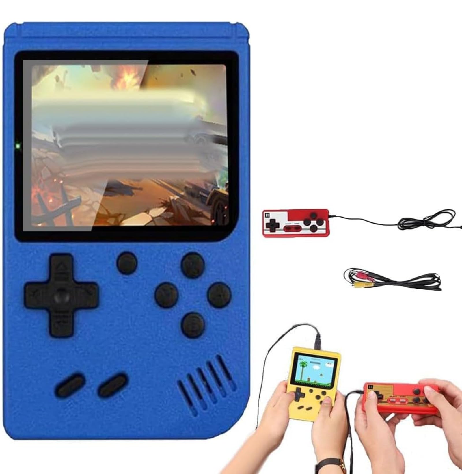 Tiny Tendo, Tiny Tendo 400 Games, Tinytendo Handheld Console, Portable Retro Video Game Console with Game Controller Support 2 Players Play on TV (Blue)