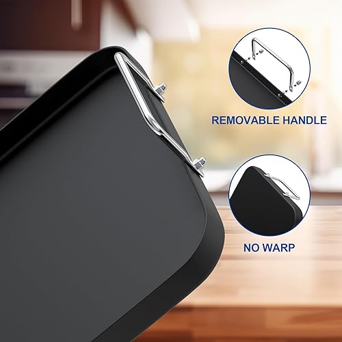 Miniatura 2 de SafBbcue Plancha clásica antiadherente anodizada de doble quemador, asas extraíbles que se mantienen frescas, aptas para horno, acero antiadherente,