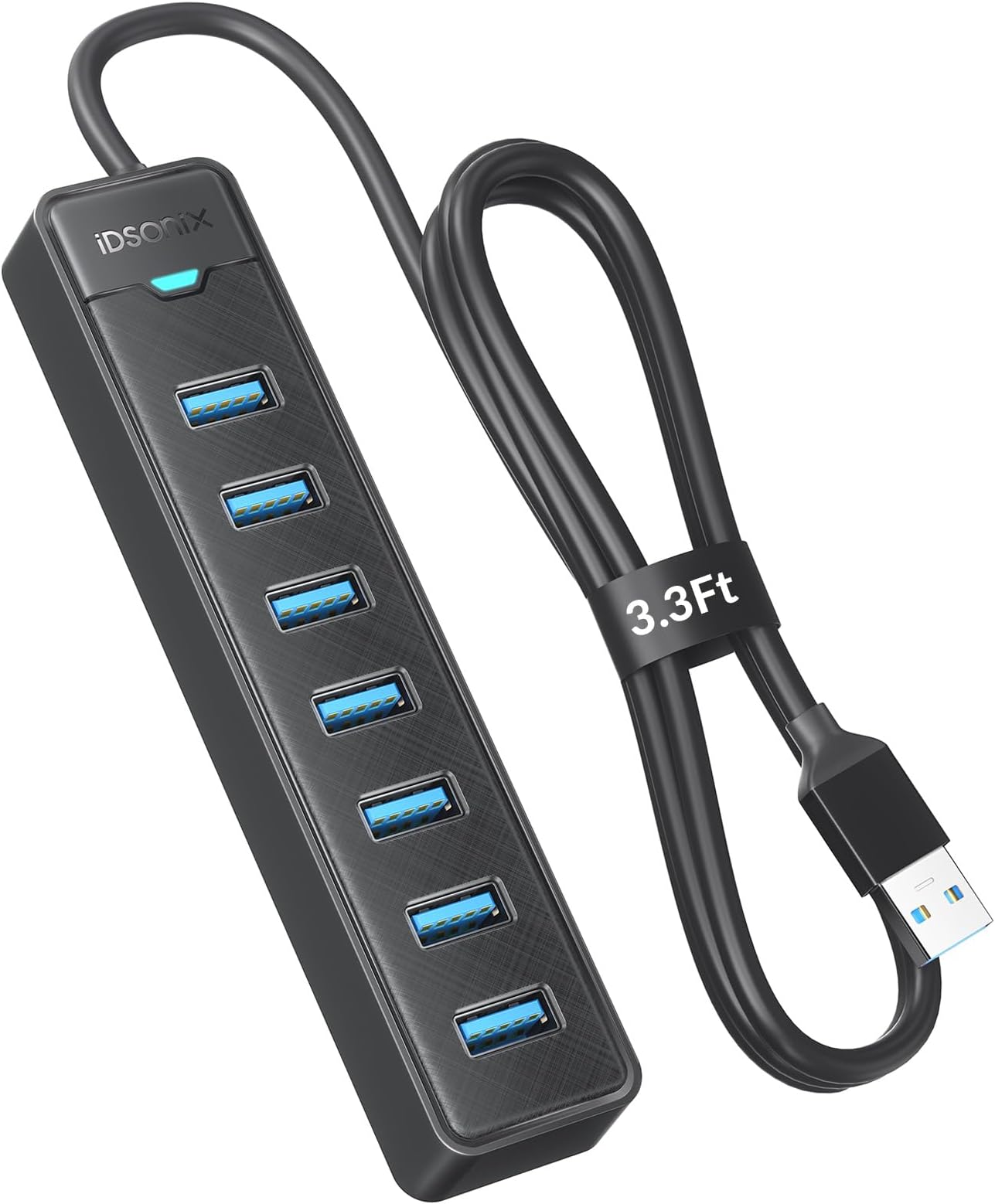 IDSONIX SMART INTERACTIVE 7 Port USB 3.0 Hub Long Cable [3.3Ft] USB Hub 5Gbps Data, USB Extension Multiport Adapter for PC, Laptop More
