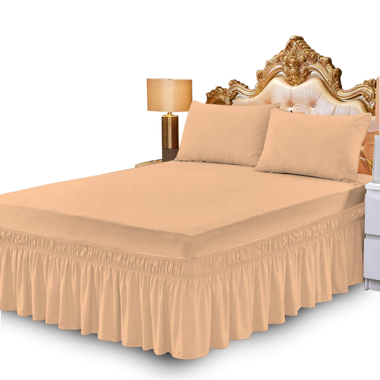 Single Valance Sheet Plain Dyed Deep Poly Cotton Frill Valance Sheet for Latte Beige Single Bed Mattress Cover - 90 X 190 + 25 cm
