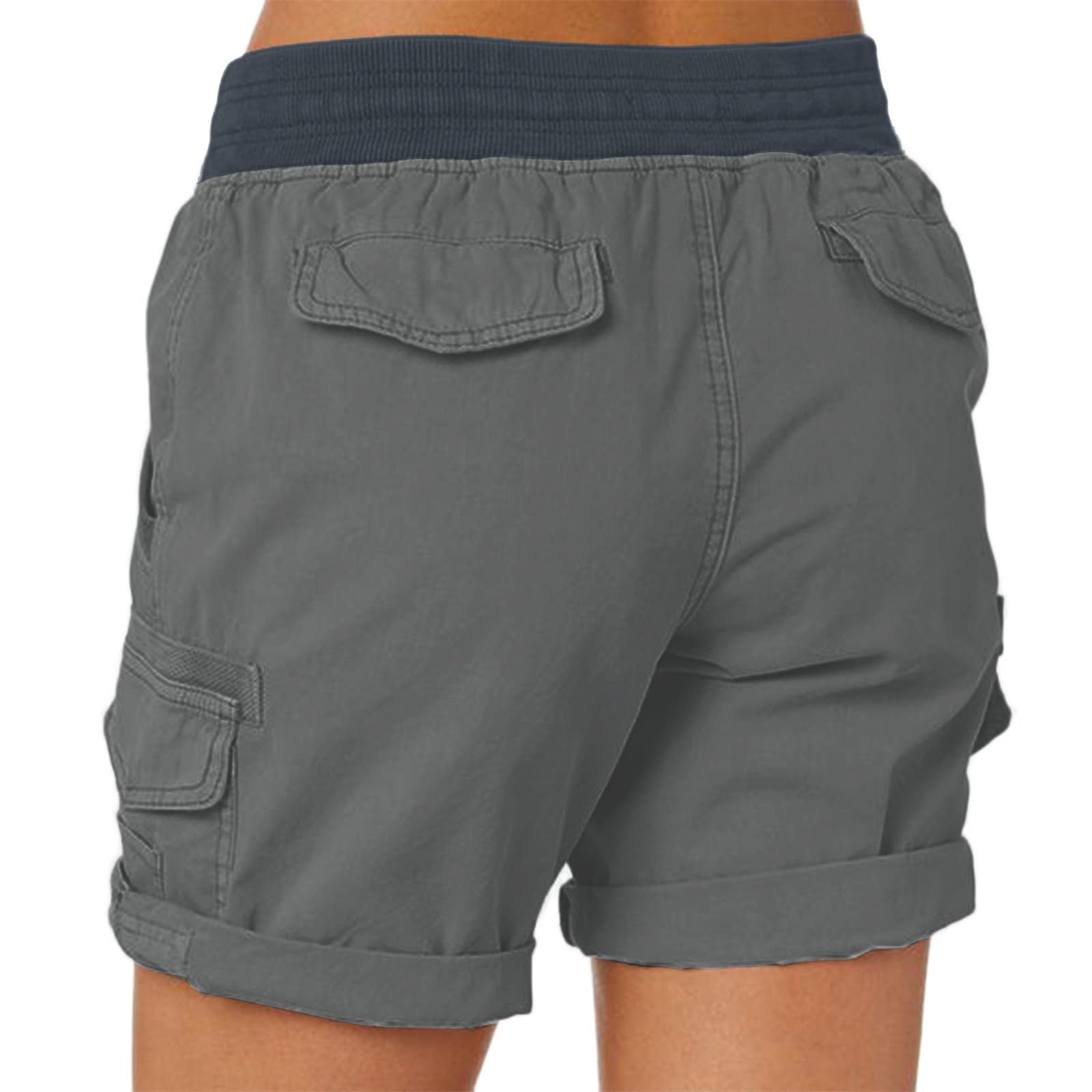 Short Cargo Ample Femme Taille Elastique, Shorts Et Bermudas Décontracté pour Femme Shorts Militaire avec Multi-Poches Pantalon De Loisirs De Travail Randonnée Golf Outdoor Couleur Unie