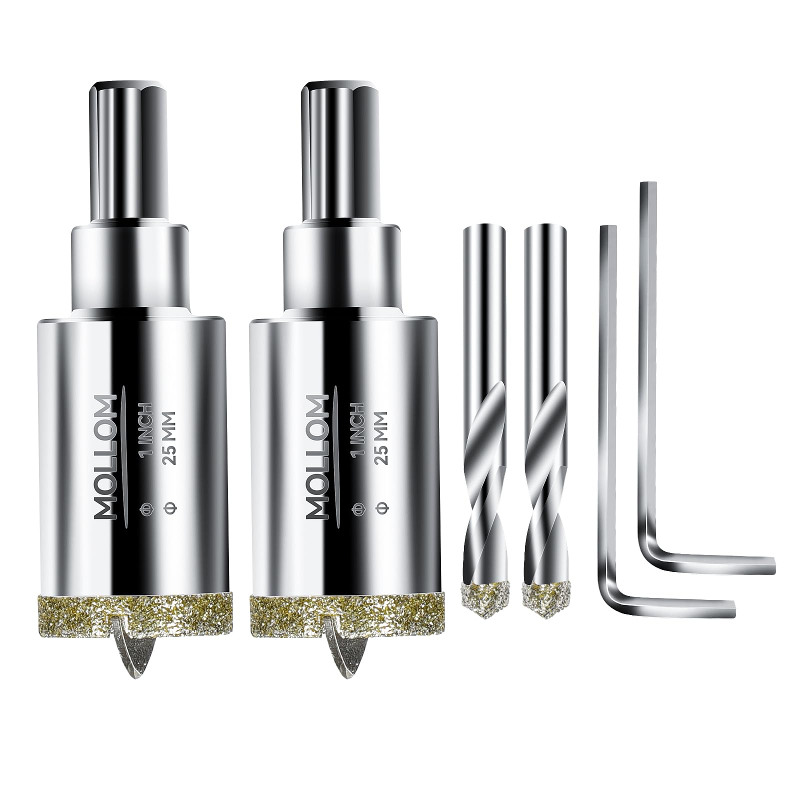 Mollom 1" (25mm) 2Pcs Diamond Hole Saw with 2Pcs Removable Pilot Drill Bit Smooth Cutting for Porcelain Tiles,Glass,Ceramic,Marble,Fiberglass,etc