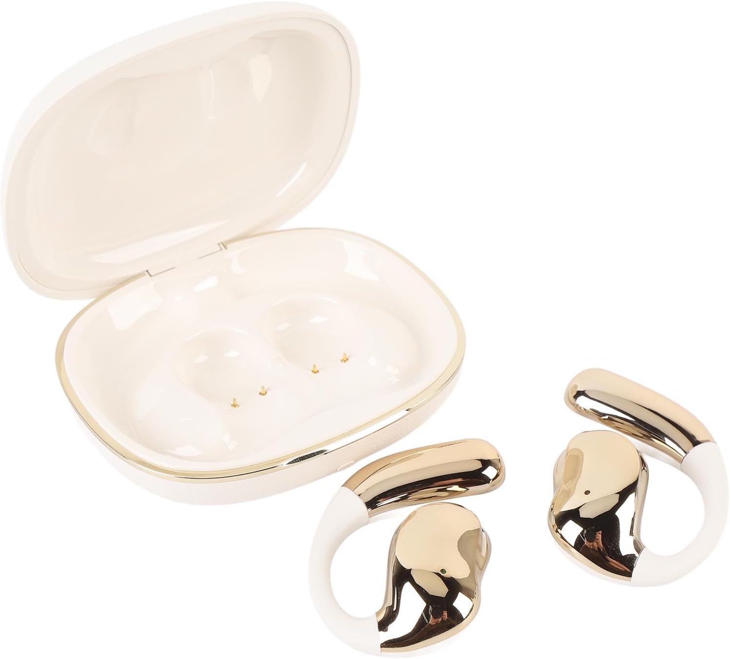 Real Time AI Language Translation Earbuds, 140 Languages Translator Earbuds, Battery & Charging Case, APP Enabled Translator Device for Travel, Business (White+Gold)