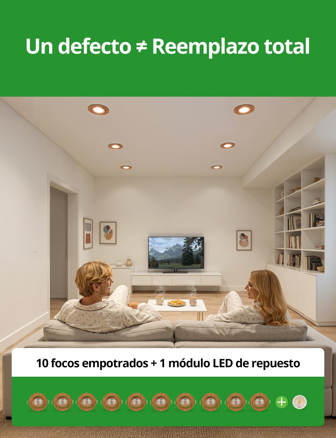 HOMEOW Focos Led Interior Techo Regulable Ojos de Buey Led IP44 Baño | Downlight Led 230V Dimmable Madera, Foco Empotrado Techo Led 72mm - 80mm 5W Cocina, Pack of 10 + 1 LED reemplazable