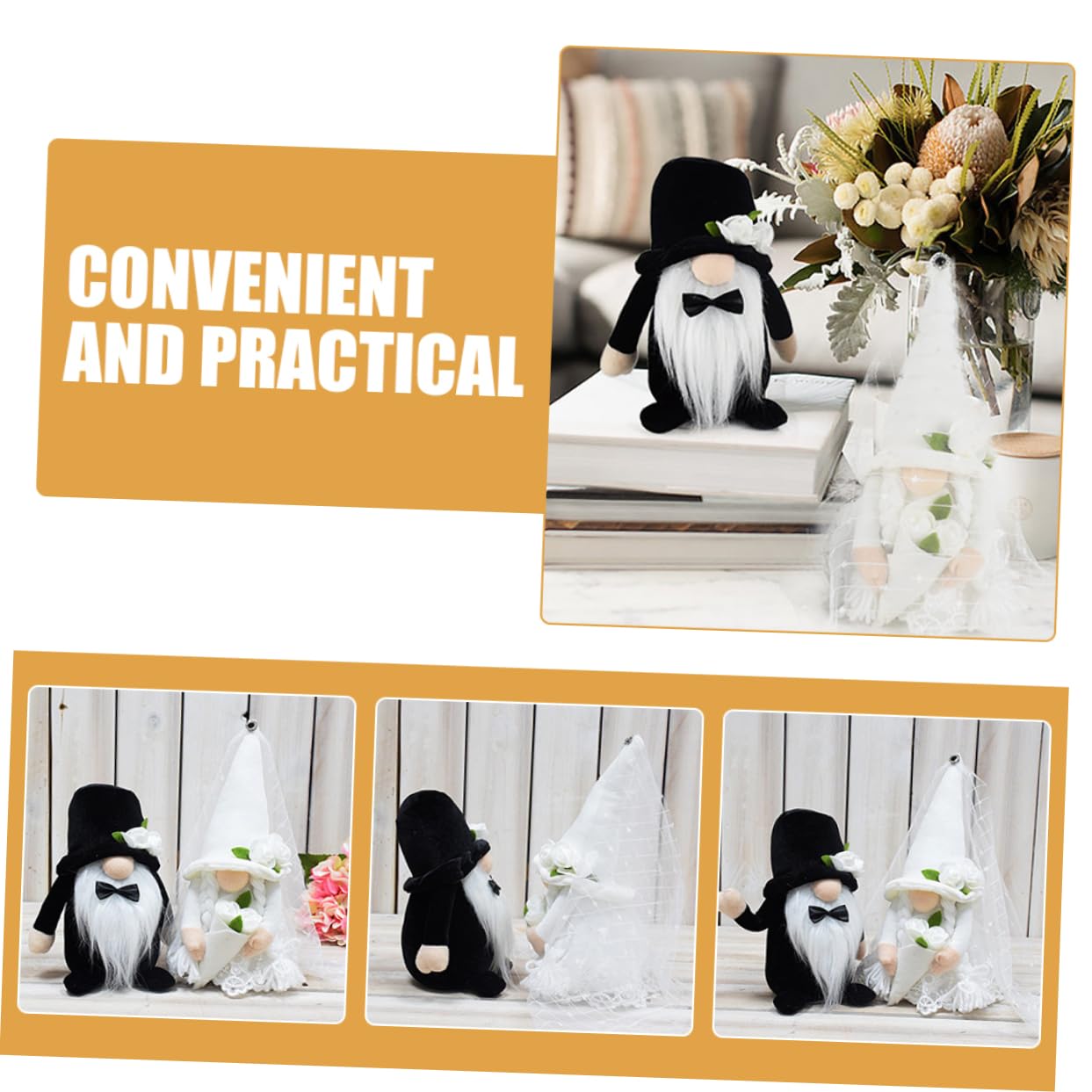Ciieeo 2 Stück-Pack Hochzeitszwerg Dekoration Gesichtsloser Gnom mit Hochzeitstauben Plüschfigur für Tisch und Fensterdeko zur Hochzeit