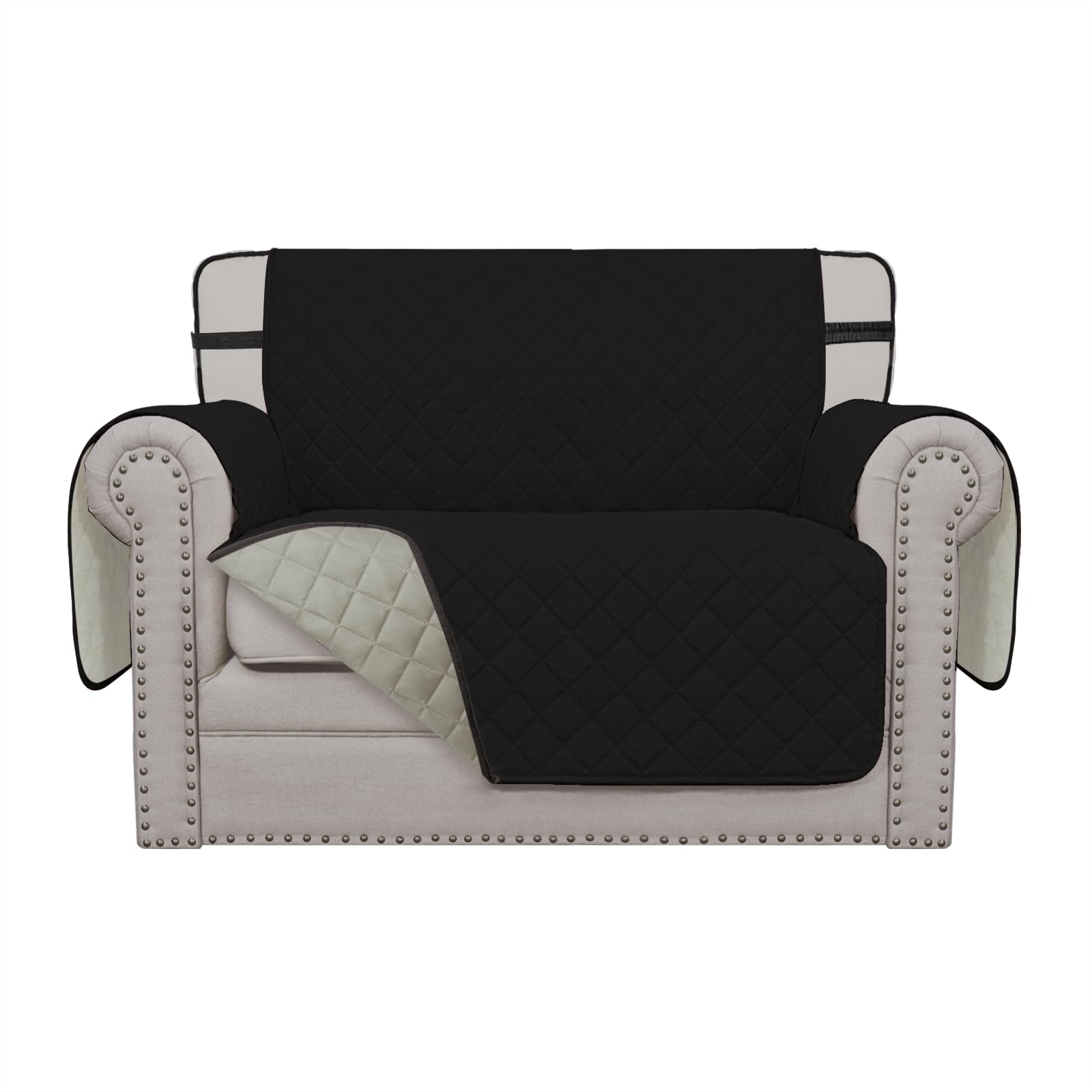 Easy-Going Reversible Chair Cover Washable Sofa Cover for Dogs Water Resistant Couch Slipcover Furniture Protector Cover with Adjustable Straps for Pets (Chair 30 in, Black/Beige)