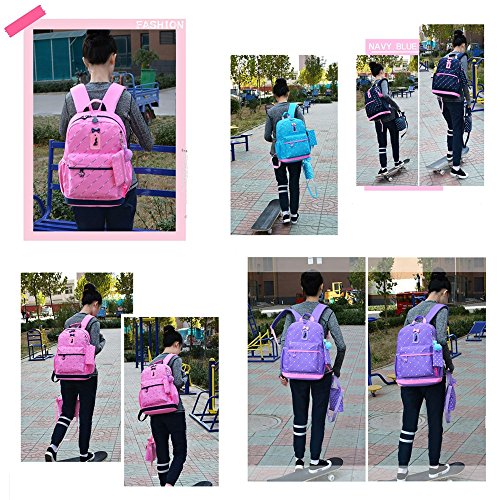 Vidoscla 3Pcs Heart Printing Backpack Sets Bowknot Primary Schoolbag Travel Daypack Shoulder Bag Girls Rucksack Knapsack #TOP6
