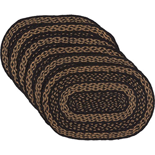 VHC Brands Classic Country Primitive Tabletop & Kitchen-Farmhouse Jute Black Placemat Set of 6, 12
