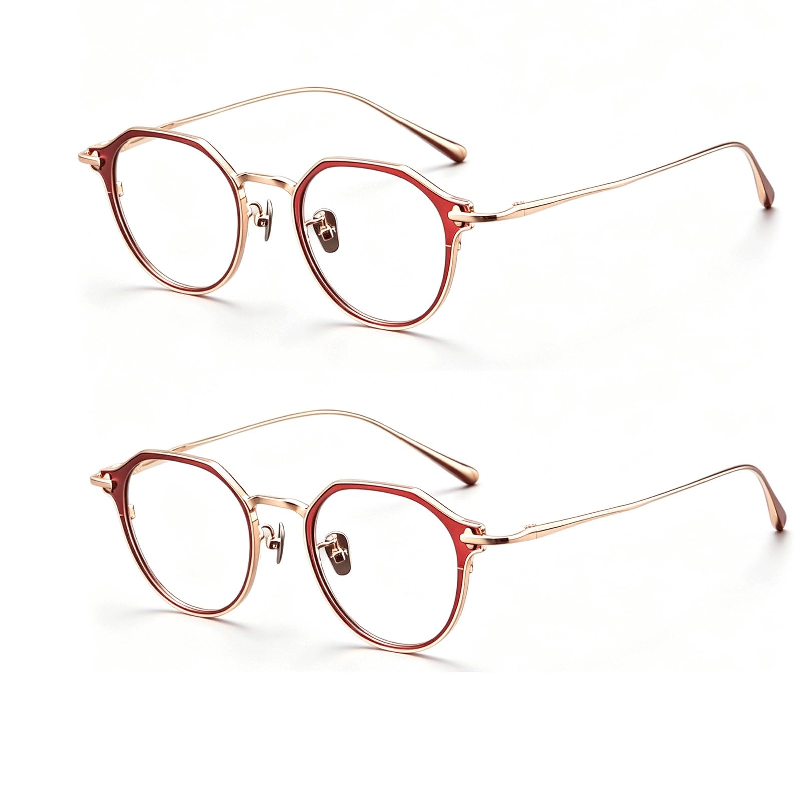 KLJUddGY 2Pcs Eyewear Frames Pure Titanium Spectacles for Computer Irregular Non Prescription Eyeglasses Reading Glasses Vintage Frames(Rot)
