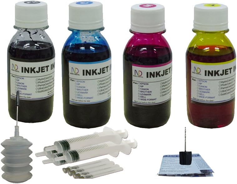ND R@ 4X100ml Ink Refill Kit for PG-240 CL-241 PG-240XL CL-241XL for use with PIXMA MG2120 MG2220 MG3120 MG3122 MG3220 MG3222 MG3520 MG3522 MG3620 MG4120 MG4220 +4 Free syriges