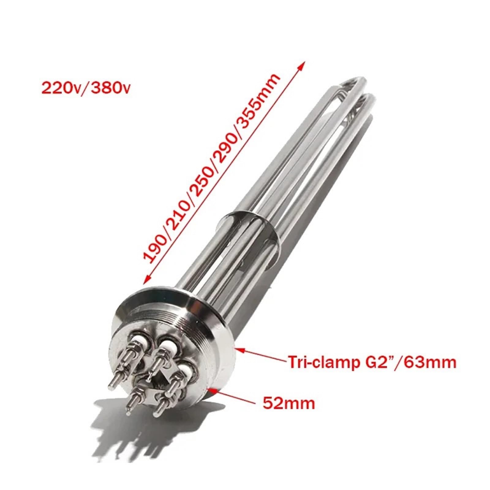 Dreiphasiges elektrisches Heizelement, 380 V, G2, 63 mm, Widerstand des Bierbrauses, mit Dreifachklemme mit Kupplung, 3 kW, 4,5 kW, 6 kW, 9 kW, 12 kW (Type 3,380 V, 9 kW, 290 mm)