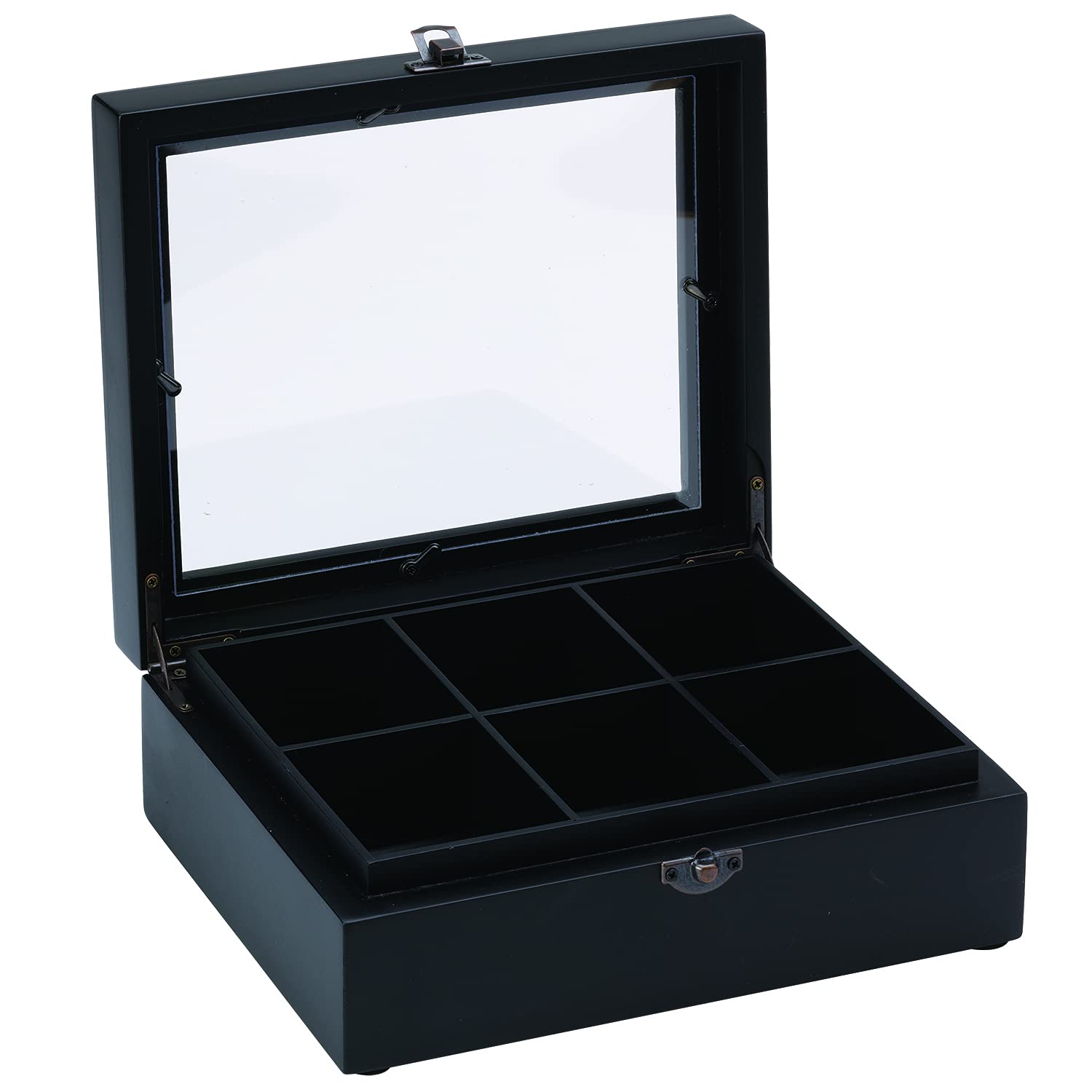 Service Ideas TB006 Wooden Tea Storage Chest Box with 6 Compartments. Black