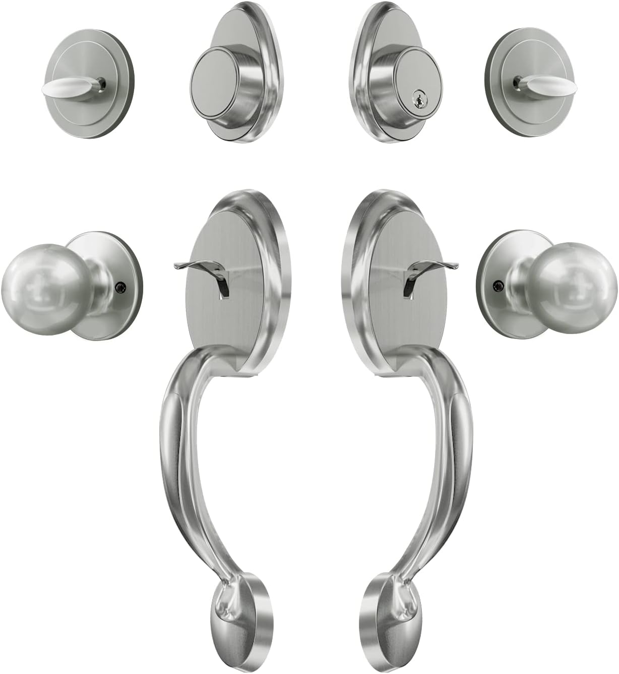 Double Door Handleset with Dummy Satin Nickel Door Handle Sets Double Front Door Handle Set Double Door Handles for Front Door or Office Door (Antique_1078) Satin Nickel (for Double Door) Antique