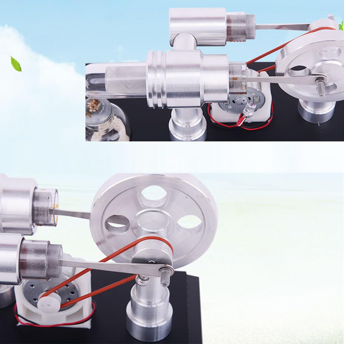 Generic zestaw do budowy silnika Stirlinga, zewnętrzny silnik spalinowy Sterling Engine Kit, zestaw DIY 2-cylindrowy silnik Stirlinga edukacyjny nauka zestaw zabawka, 53451093DTA4VMP0NK9OZ7AR