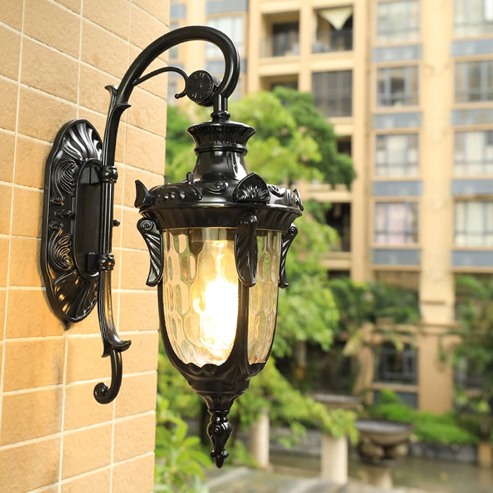 Mengjay Retro Lantern Outdoor Antica Rustic Style E27, Waterproof Wall Lamp, Anti-Rust Wall Light Aluminum, for Garden Courtyard Balcony Entrance Avenue (C)