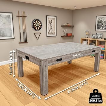 PINPOINT 4-in-1 Multi Games Table – Pool, Air Hockey, Table Tennis & Tabletop Games – Full Size 7ft Indoor Table with Accessories Included – Grey Driftwood Finish for Games Rooms & Family