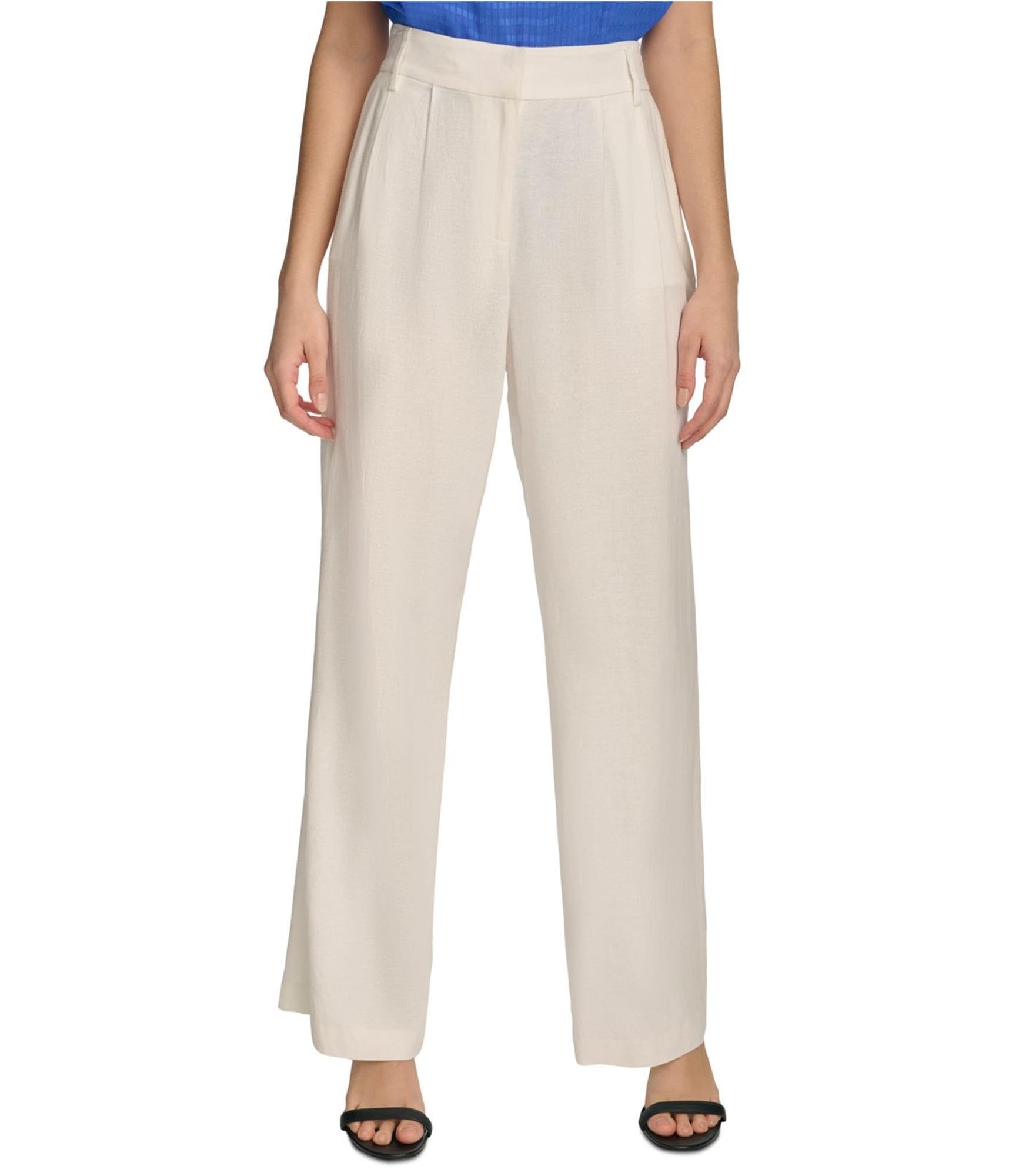 Calvin Klein Pantaloni da donna a gamba larga, Bianco tenue., 50