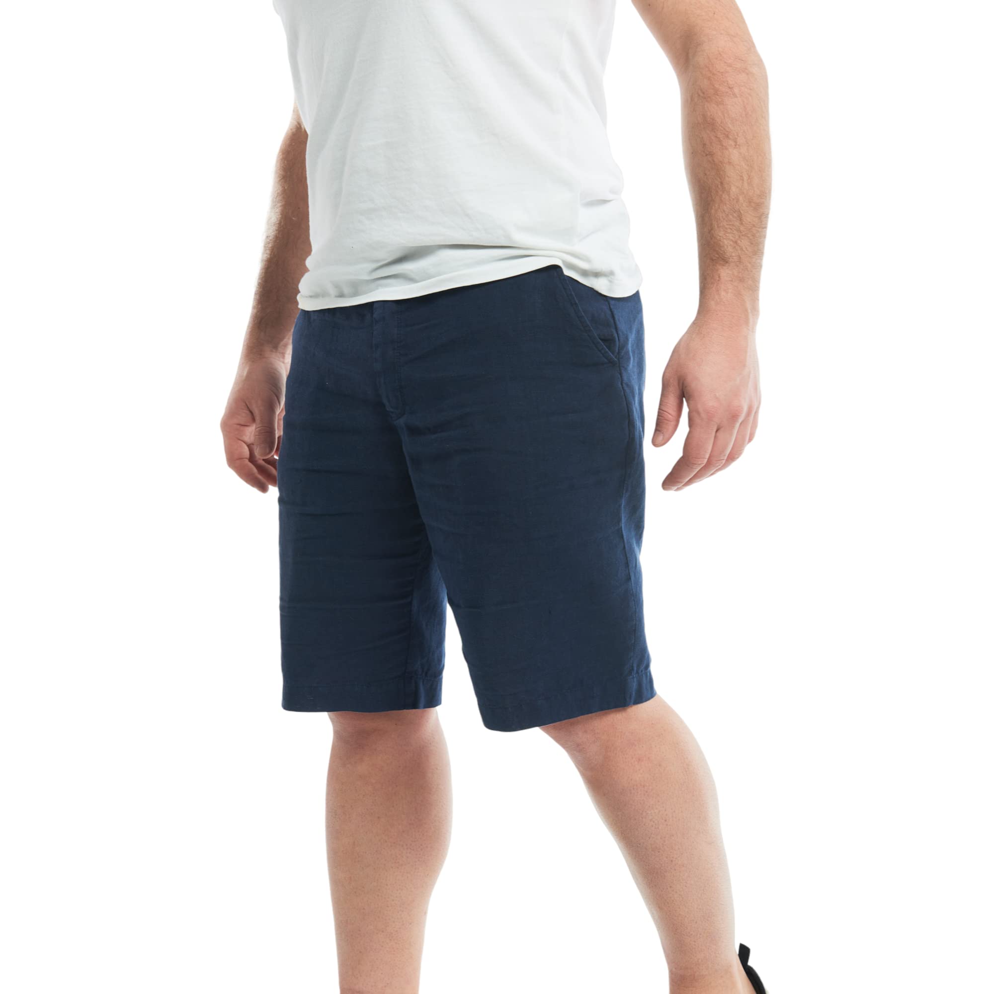 Bermuda Pantalone Corto da Uomo in Puro Lino, Tinta Unita al Filo, Elegante, dalla S alla 3XL, in 5 colorazioni, Bianco, Blu, Verde, Beige e Rosso