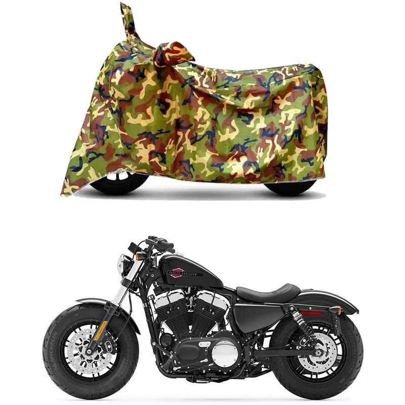Image of Waterproof 100% PVC Coated Bike Scooty Two Wheeler Body Cover Compatible For Harley Davidson Forty Eight STD /UV-Rays /Heat Protection /Birds Dropping /Scratchproof /Dust proof[6X6 Jungle Print]