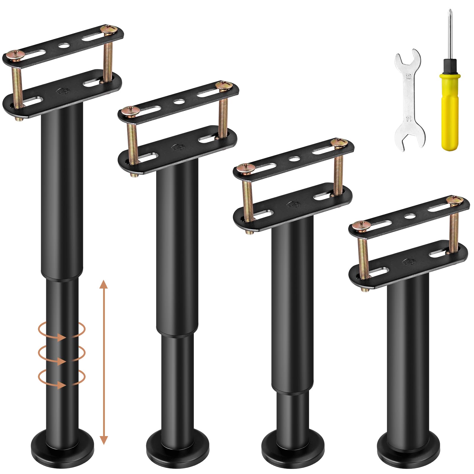 Kamtop 4 pz Piedi per Letto Piedini Regolabili da 18-32cm Gambe per Mobili in Acciaio Capacità di carico 500 lb Protezione e Stabilità per Mobili Gambe per Letto Tavolo Divani Nero