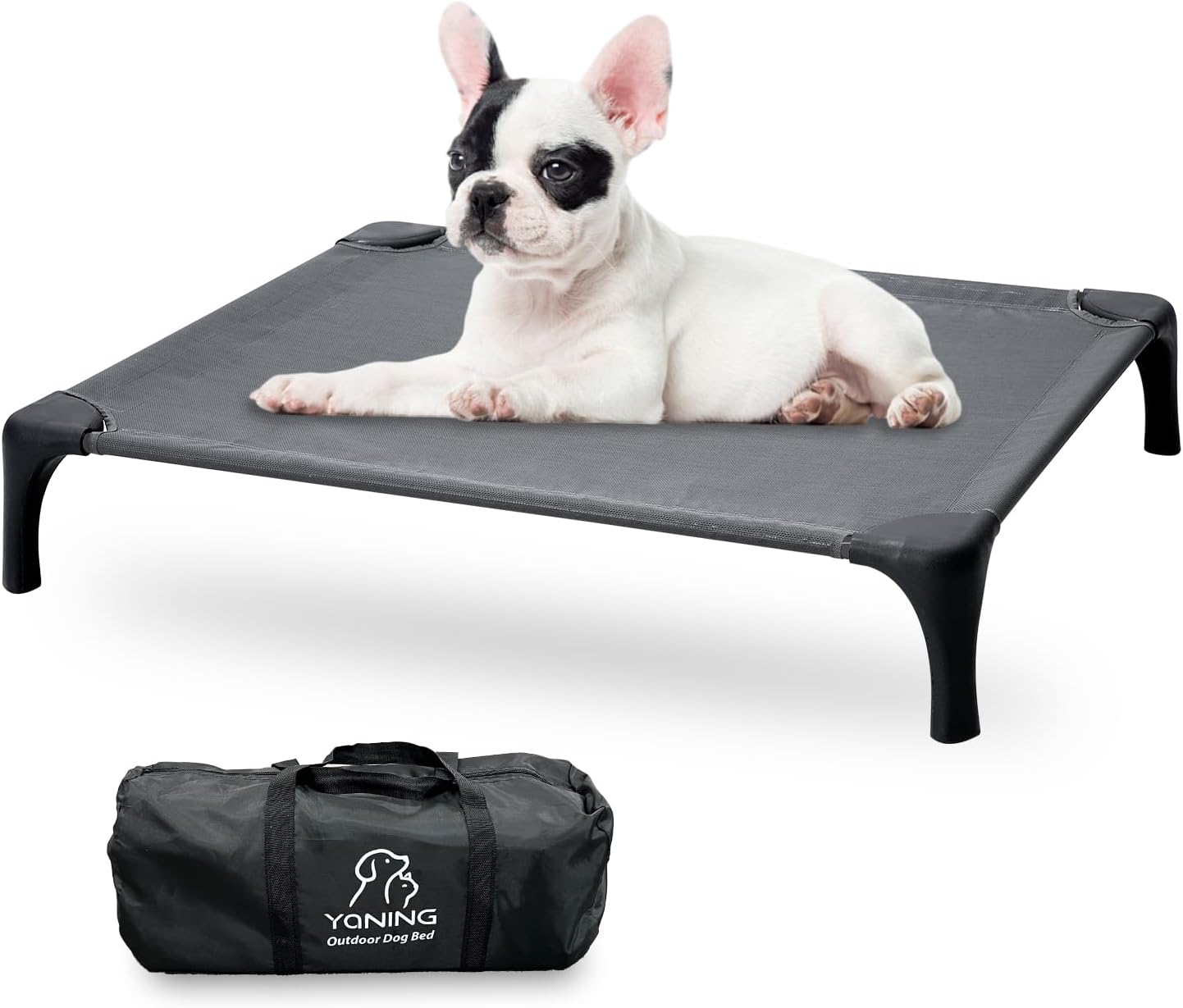 Outdoor Elevated Dog Bed With Portable Bag, Easy to Assemble for Medium Small Dogs, Raised Cot With Pet-Friendly Feet, Breathable Mesh for Camping or Travel, Dark Grey M(35.4”x27.5”x7.7”) Dark Grey